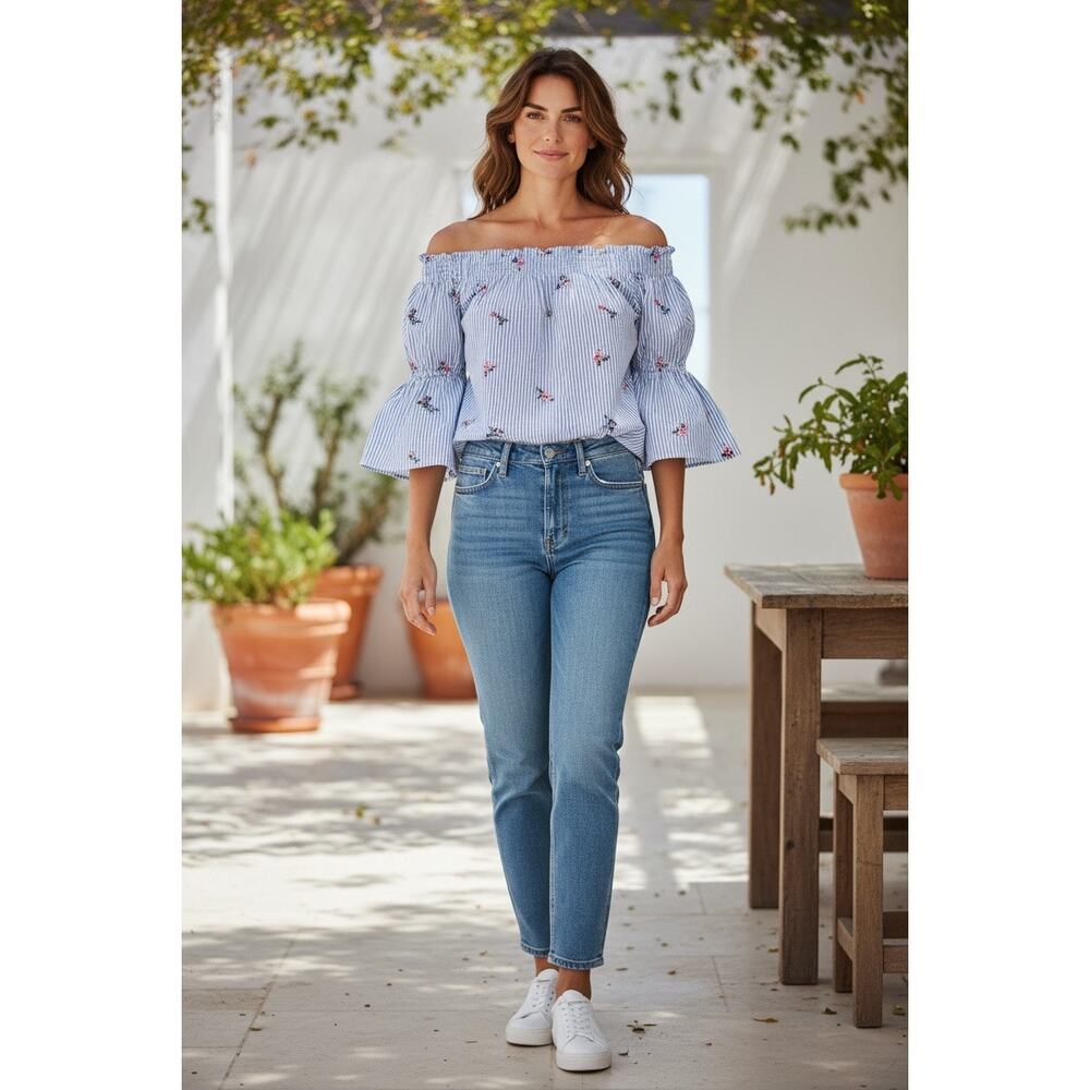 White House Black Market Off Shoulder Shirt Size Small - Picture 7 of 7